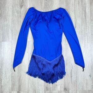 Women's XS Custom Latin Ballroom Rhythm Bright Blue Dance Competition Dress